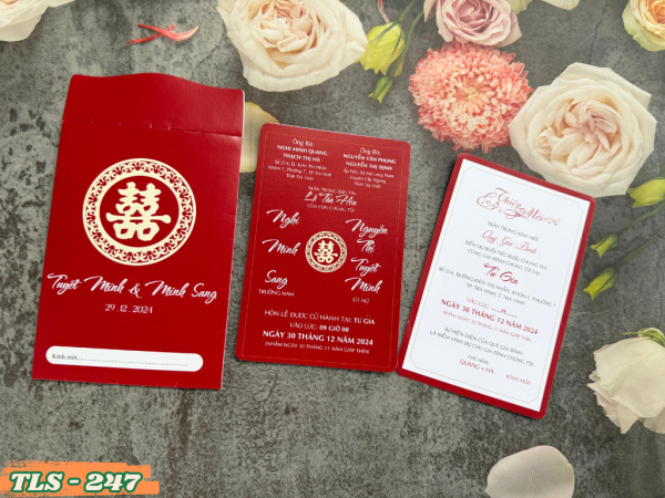 Thiệp cưới thiết kế Đỏ đô khung song hỷ  TLS-247