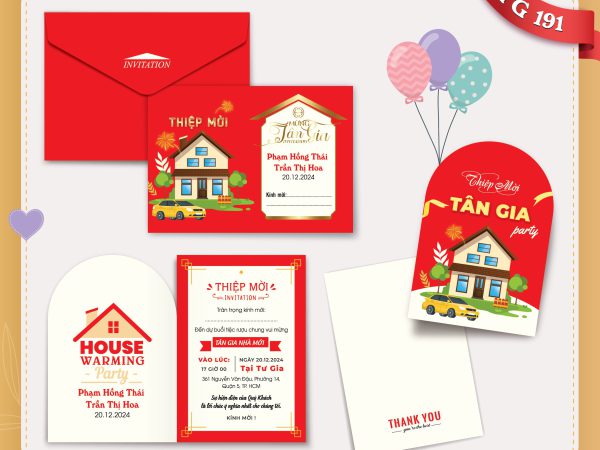 Thiệp tân gia Đỏ kiểu ngang in offset mã TG191