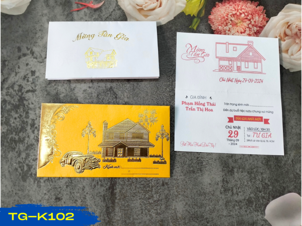 Thiệp tân gia Vàng Nhũ Ánh kim mã TG-K102