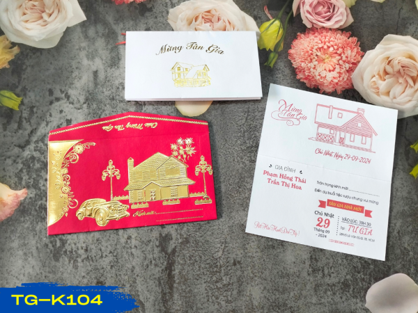 Thiệp tân gia Đỏ nhung ép kim vàng mã TG-K104