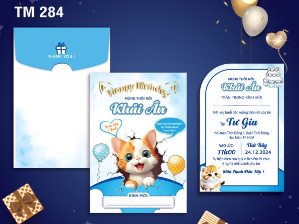 Mẫu sinh nhật thôi nôi tuổi mèo xanh dương SN 285