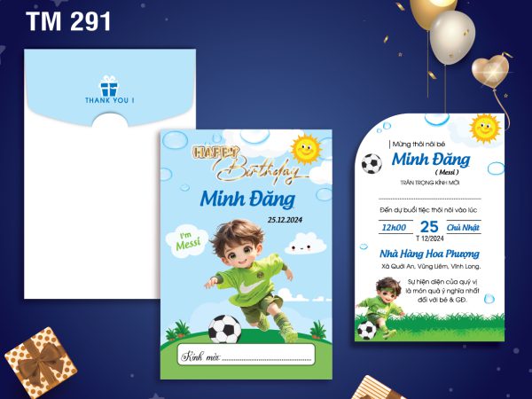 Mẫu sinh nhật thôi nôi xanh lá cậu bé đá bóng SN 291