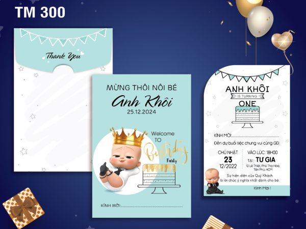 Mẫu sinh nhật thôi nôi xanh cậu bé đội vương miệng SN-300