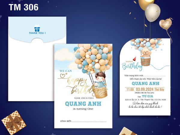 Mẫu sinh nhật thôi nôi bé trai, cậu bé và kinh khí cầu SN-306