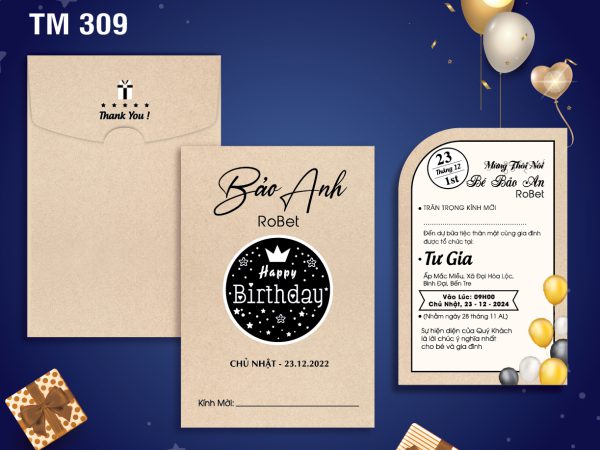Mẫu sinh nhật thôi nôi bé màu Kraft mã SN-309