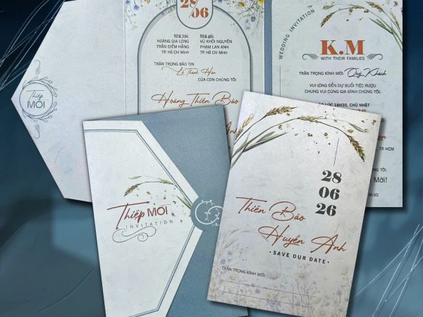 Thiệp cưới Gập 3 giấy Ánh Kim Thơm mã -AK-49