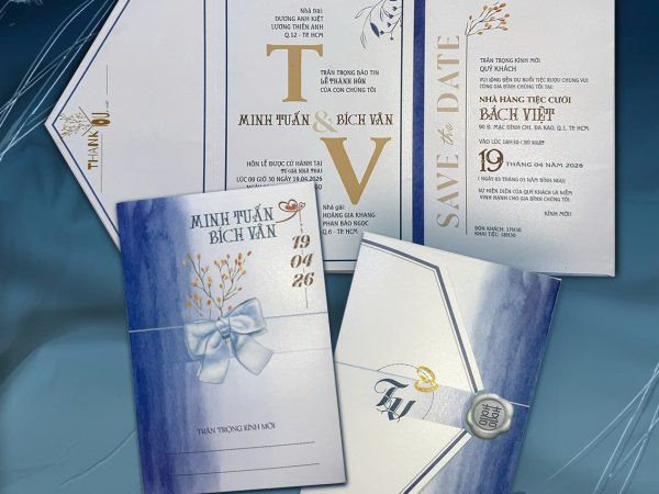 Thiệp cưới Gập 3 giấy Ánh Kim Thơm mã -AK-51