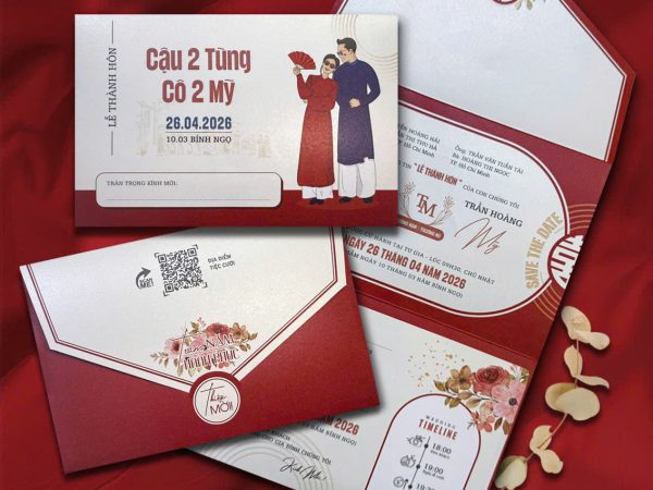 Thiệp cưới Gập 3 giấy Ánh Kim Thơm mã -AK-52